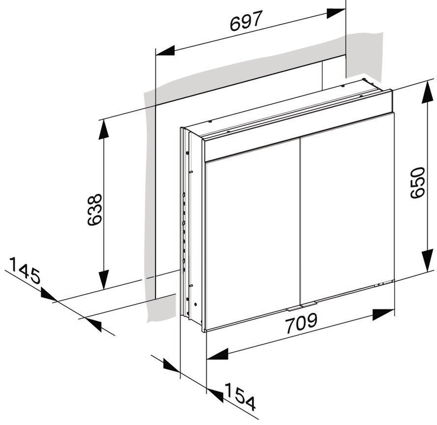 KEUCO Edition 400 Spiegelschrank 710 mm Wandeinbau mit LED-Beleuchtung und Touch-Sensorik