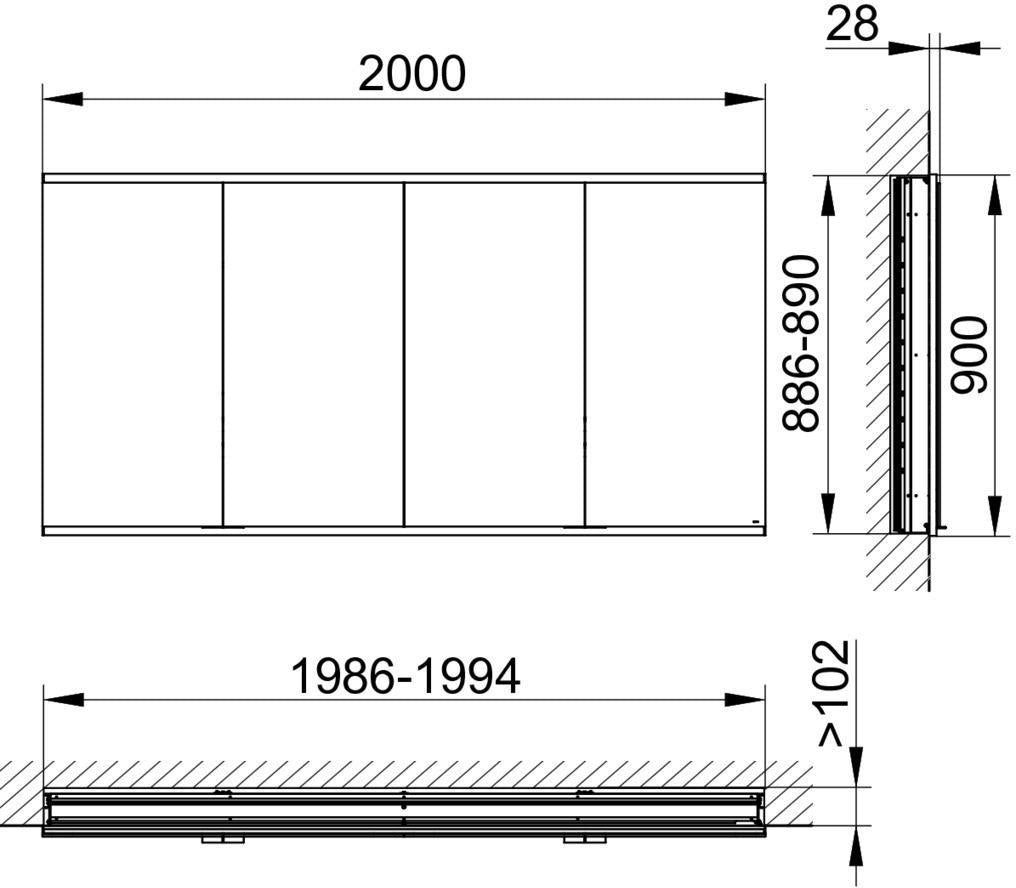 KEUCO Royal Modular 2.0 Spiegelschrank 2000 mm, unbeleuchtet, 4 Türen, Wandeinbau, silber-eloxiert