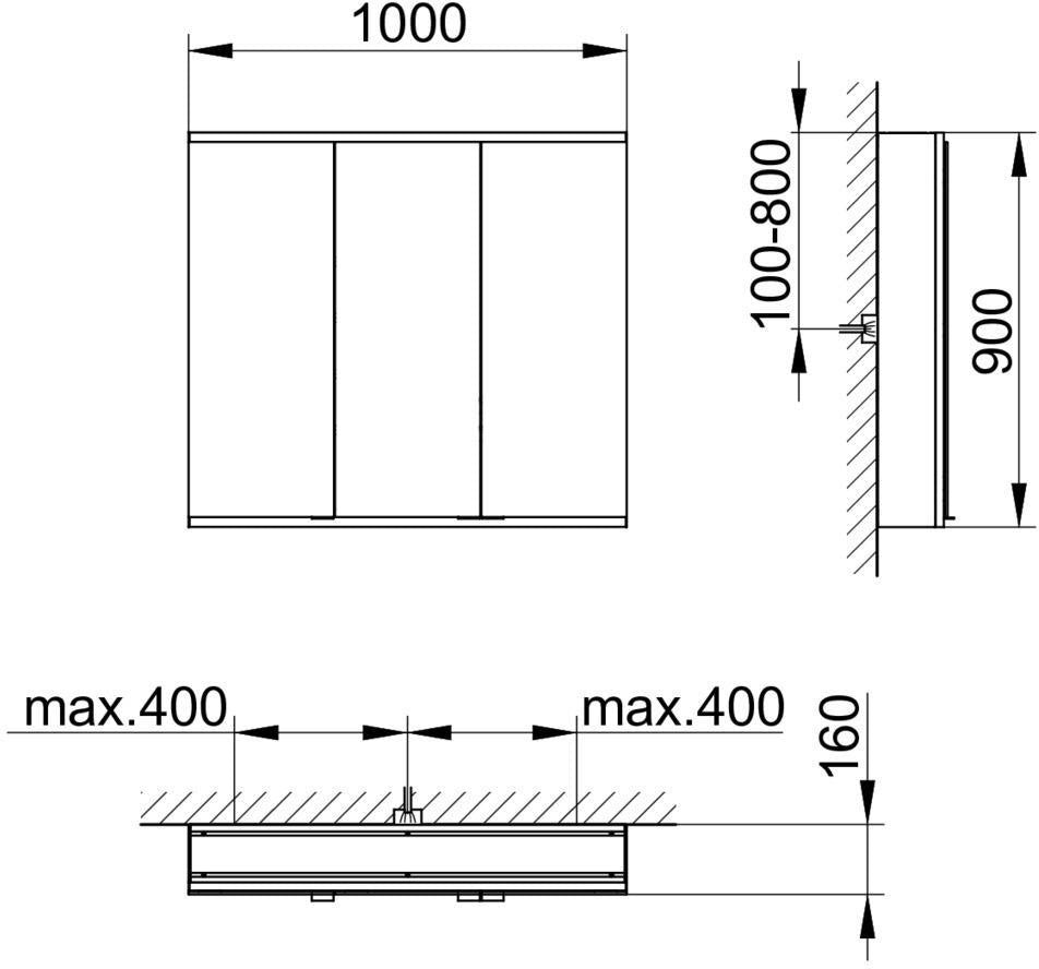 KEUCO Royal Modular 2.0 Spiegelschrank 900 mm, 3 Türen, silber-eloxiert, ohne Beleuchtung