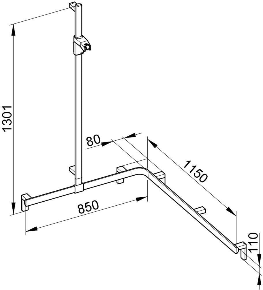 KEUCO AXESS Duschhandlauf 850 mm rechts mit Brausestange, silber-eloxiert