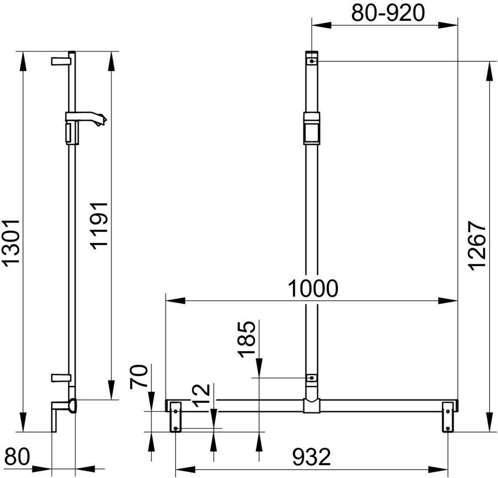 KEUCO Duschhandlauf AXESS 35014, silber-eloxiert, 1000/1301 mm, mit Brausestange