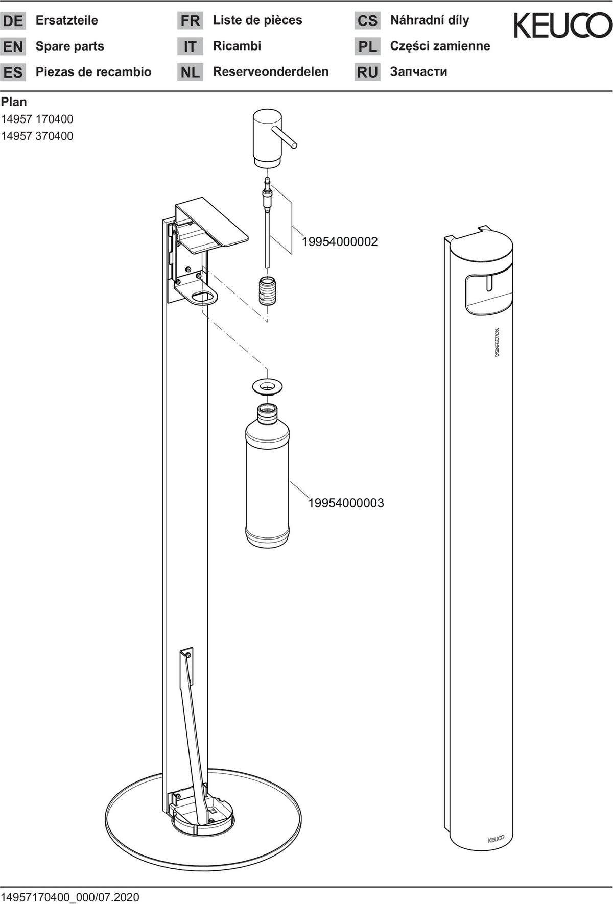 KEUCO PLAN Desinfektionsmittelspender Standmodell silber-eloxiert/schwarz 750 ml