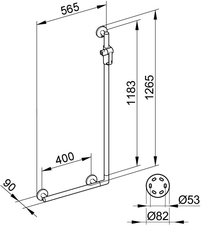 KEUCO PLAN CARE Winkelgriff 90° verchromt, 465/765 mm, Belastbarkeit 115 kg, Wandmontage