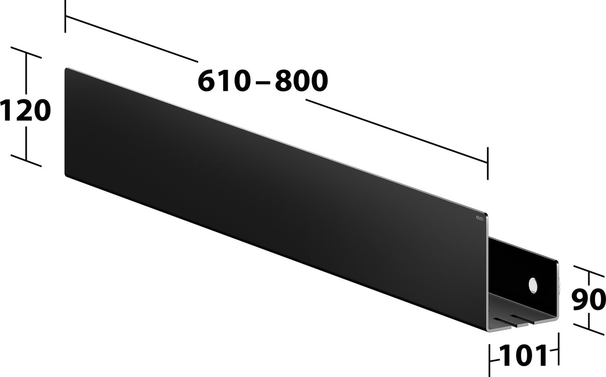 KEUCO Duschablage 24953 auf Maß – 400-600 x 120 x 90 mm, schwarz matt, Aluminium, mit Haken