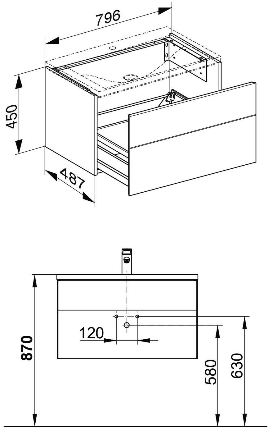 KEUCO Royal Reflex Waschtischunterbau 796 mm anthrazit – 1 Auszug, Griffleiste, Wandmontage