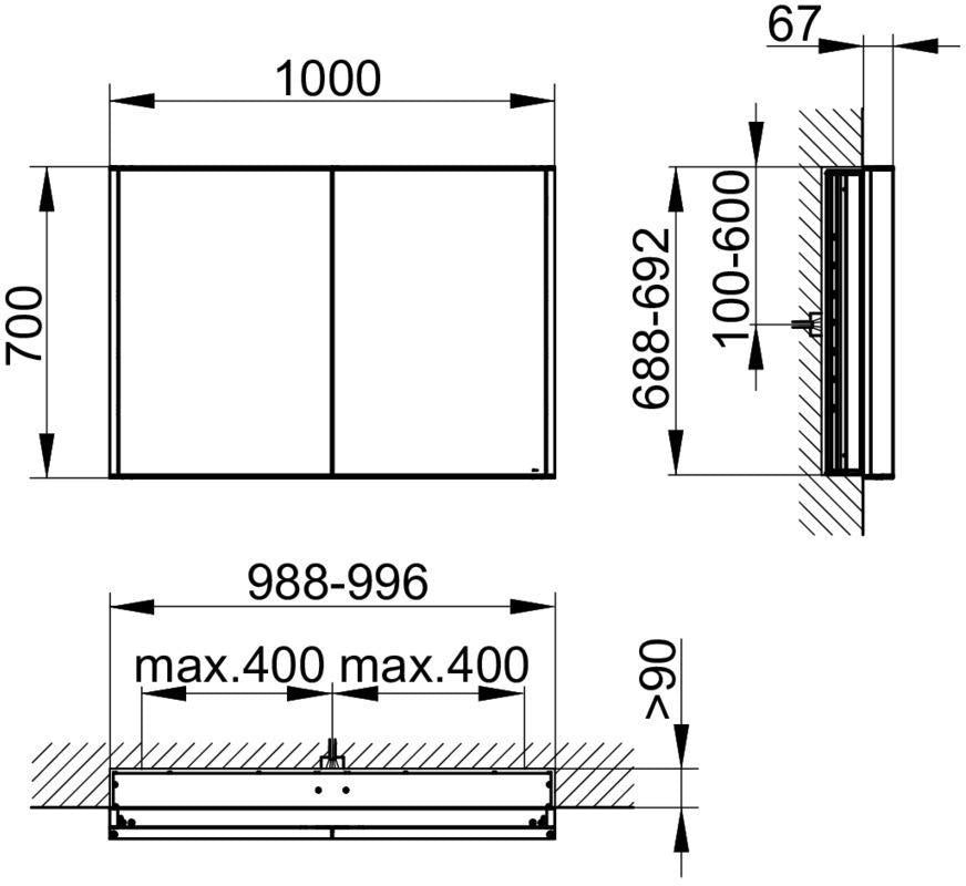 KEUCO Royal Match Spiegelschrank 650 mm – Wandeinbau, LED, 2 Türen, Touch-Dimmer