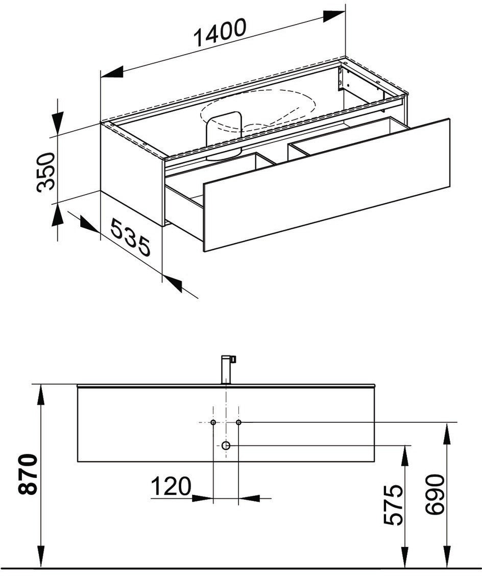 KEUCO Edition 11 Waschtischunterbau 1400 mm anthrazit Glas – 1 Auszug, Push-Open