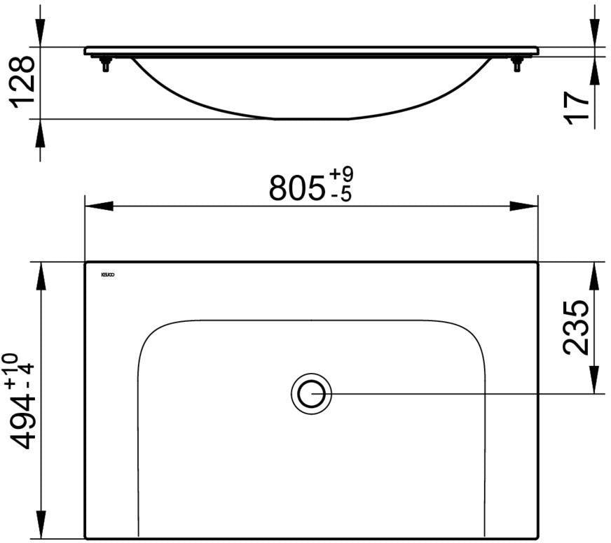 KEUCO X-Line Keramik-Waschtisch 805 mm ohne Hahnlochbohrung – weiß, CleanPlus