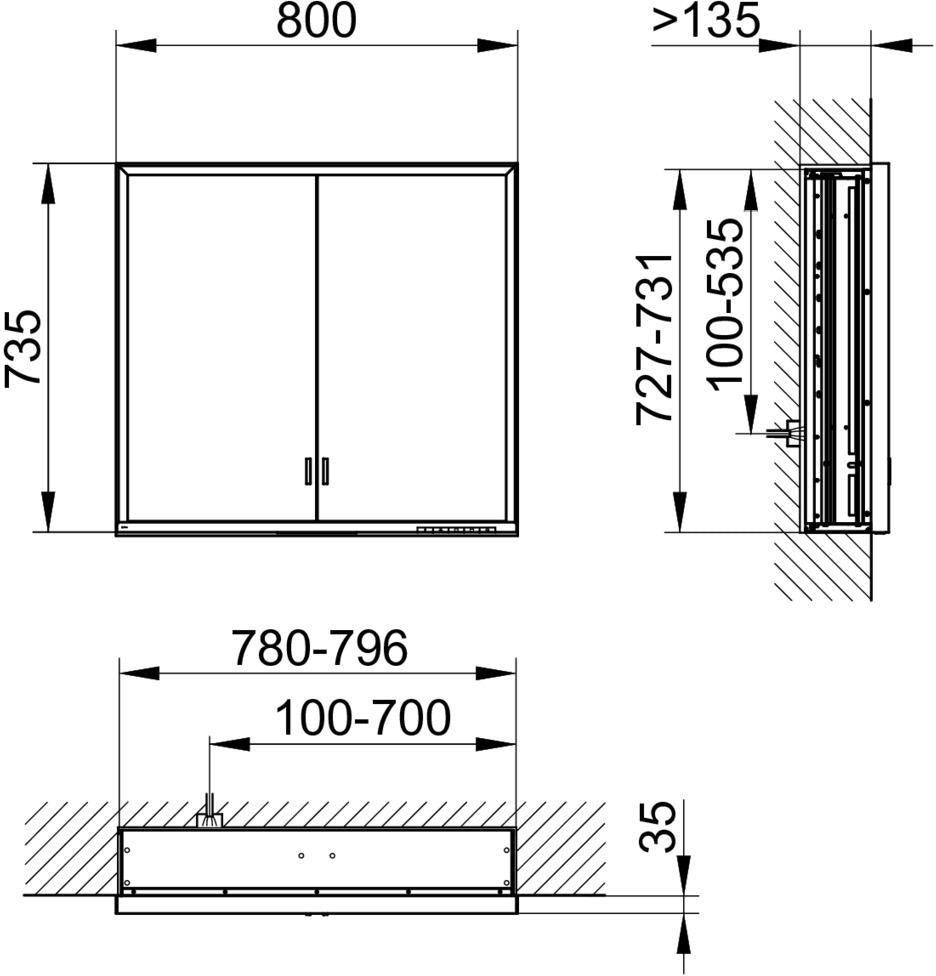 KEUCO Royal Lumos Spiegelschrank 800 mm, Wandeinbau, silber-eloxiert, LED-Beleuchtung