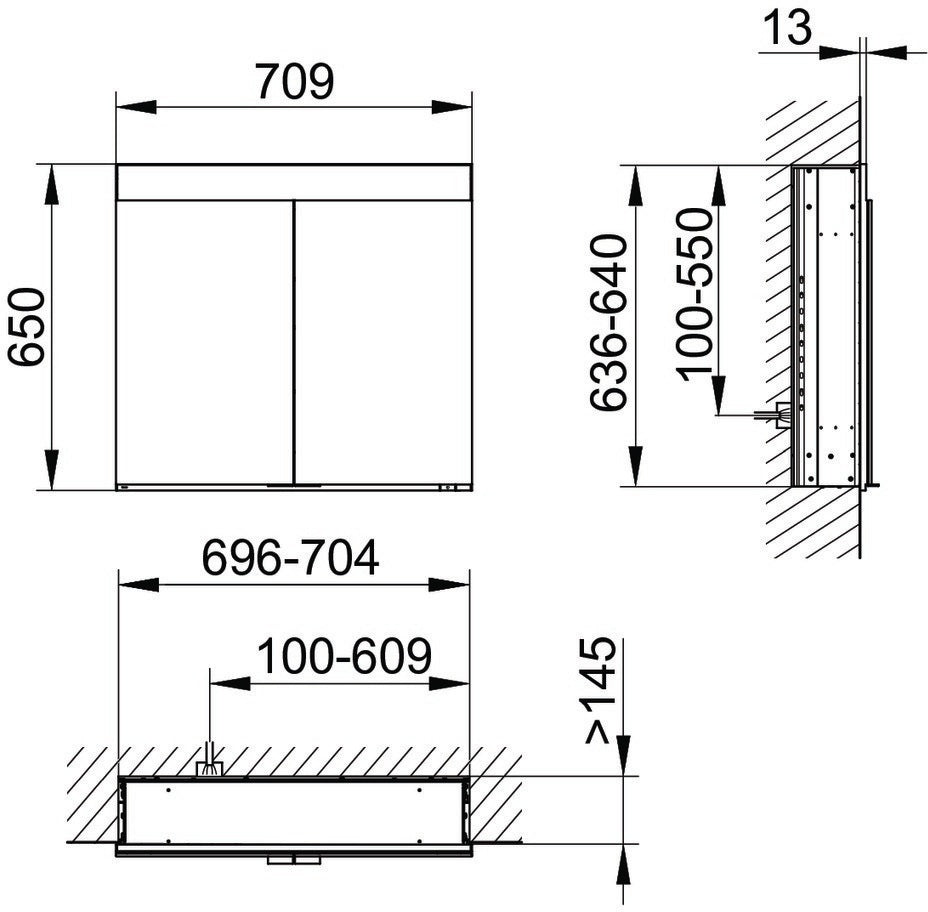 KEUCO Edition 400 Spiegelschrank 710 mm Wandeinbau mit LED-Beleuchtung und Touch-Sensorik