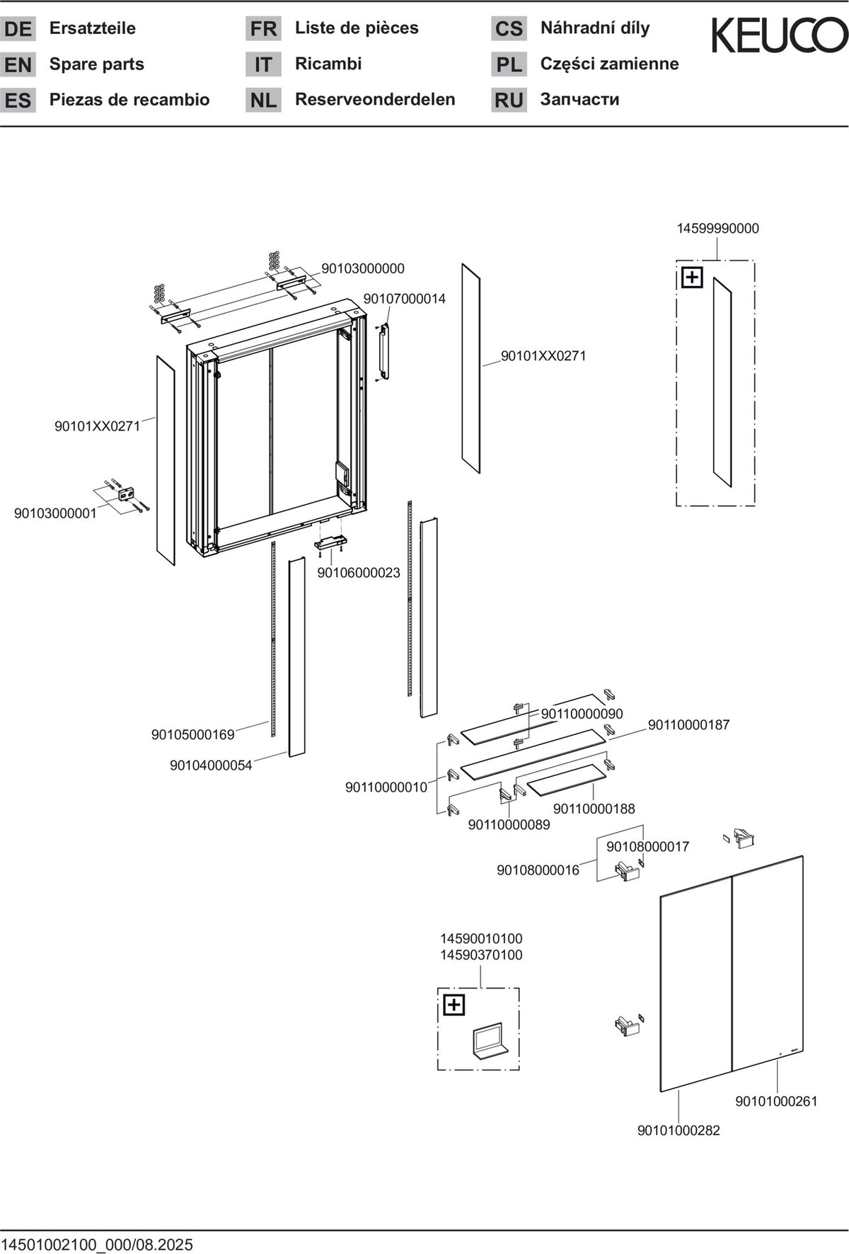KEUCO Somaris Spiegelschrank 600 x 710 x 128 mm Eiche hell Dekor – 2 Türen Wandvorbau