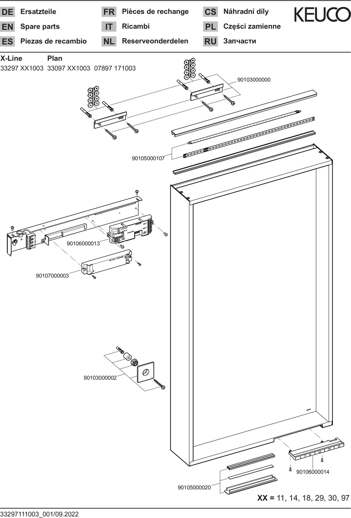 KEUCO X-Line Lichtspiegel 460x850mm anthrazit – LED, Touch-Sensor, A++