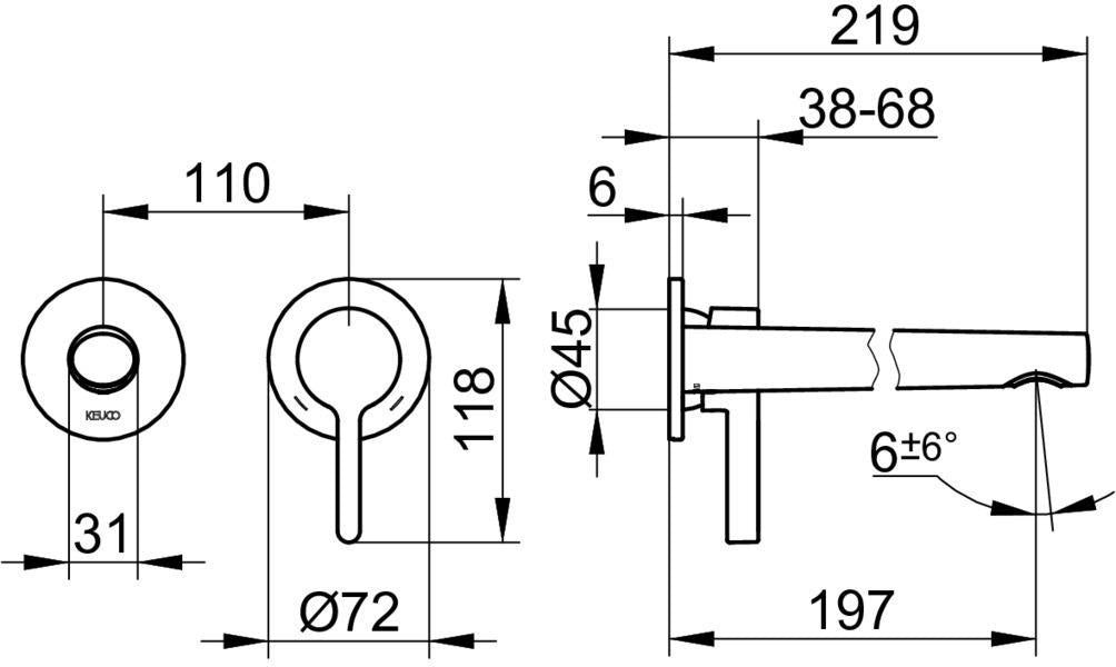 KEUCO Edition 400 Einhebel-Waschtischmischer Unterputz, Ausladung 197 mm, Bronze gebürstet