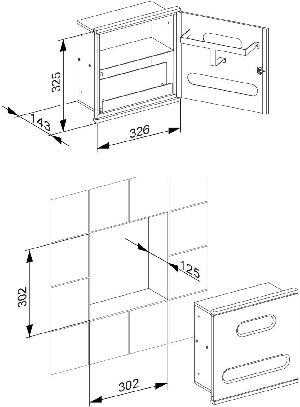 KEUCO Plan Integral Bad-Modul WT 3, 326 mm, verchromt/Aluminium, links angeschlagen