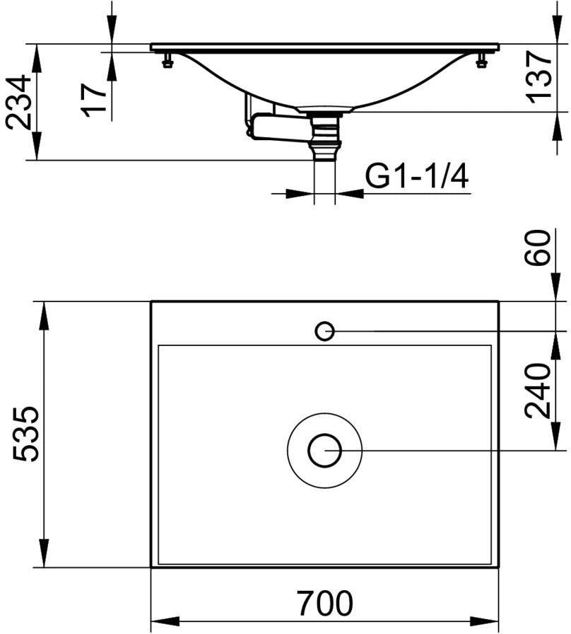 KEUCO Edition 11 Varicor-Waschtisch 700 mm arktis weiß seidenmatt ohne Hahnlochbohrung