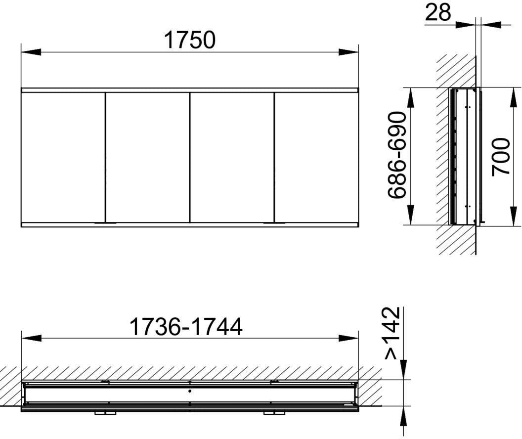 KEUCO Royal Modular 2.0 Spiegelschrank – 1750 mm, unbeleuchtet, Wandeinbau
