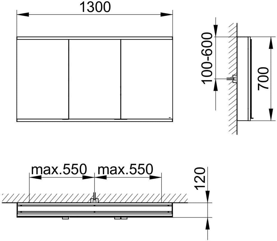 KEUCO Royal Modular 2.0 Spiegelschrank 900 mm, 3 Türen, LED Ober- und Unterbeleuchtung, silber-eloxiert
