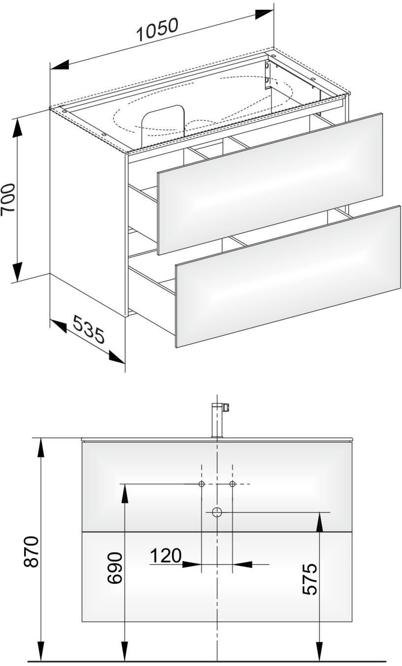 KEUCO Edition 11 Waschtischunterbau 1050 mm, 2 Auszüge, anthrazit/Glas anthrazit