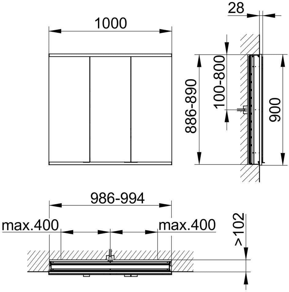 KEUCO Royal Modular 2.0 Spiegelschrank LED beleuchtet 900 mm Wandeinbau silber-eloxiert