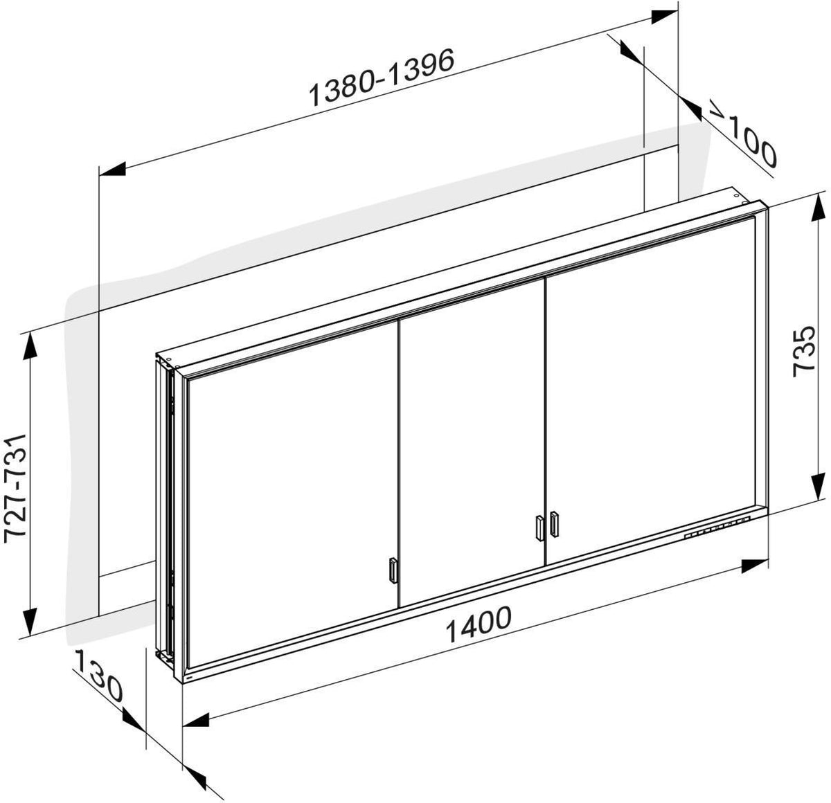 KEUCO Royal Lumos Spiegelschrank 1400 mm Wandeinbau silber-eloxiert mit Ablagefach