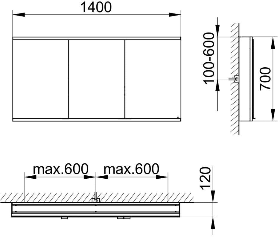 KEUCO Royal Modular 2.0 Spiegelschrank 900 mm, 3 Türen, LED Ober- und Unterbeleuchtung, silber-eloxiert