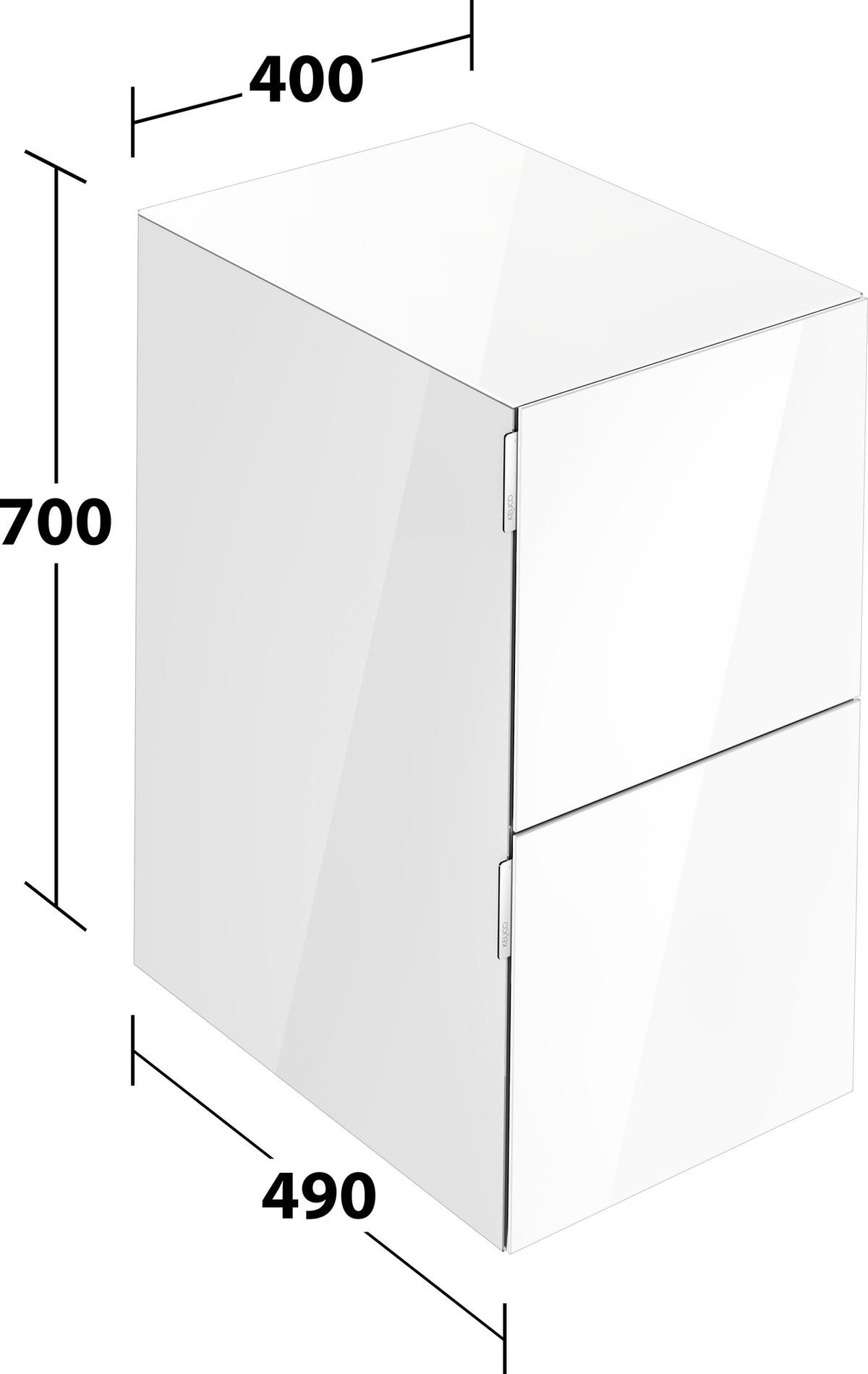 KEUCO Edition 11 Art Sideboard 400 mm mit 2 Auszügen und Beleuchtung – Weiß / Glas Weiß
