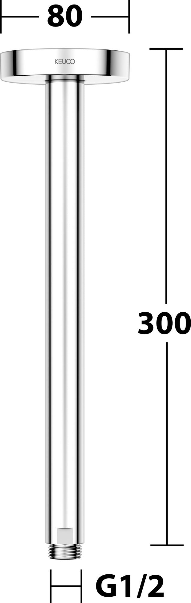 KEUCO Brausearm Elegance 51688, Deckenanschluss, 100 mm, verchromt – Rundes Design für die Deckenmontage