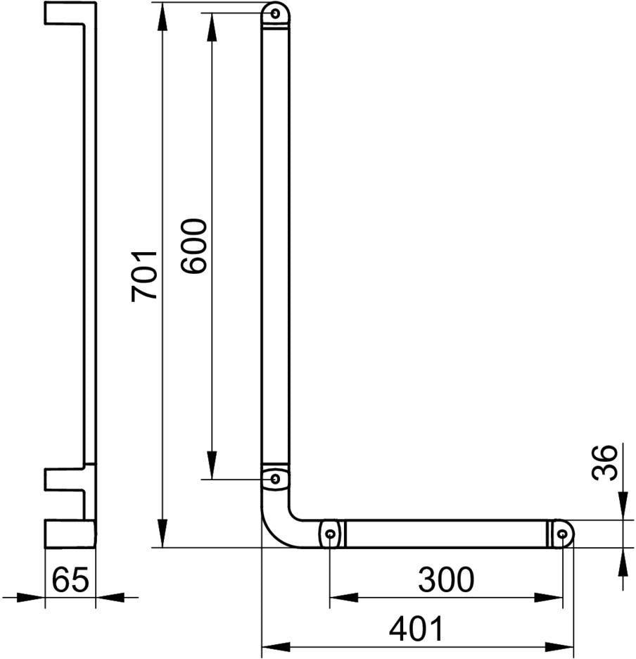 KEUCO Winkelgriff Elegance 31606, verchromt, rechte Ausführung, 401/701 mm – Haltegriff für Wandmontage, 115 kg belastbar
