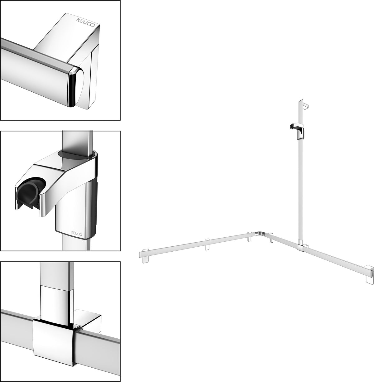 KEUCO AXESS Duschhandlauf 850 mm rechts mit Brausestange, silber-eloxiert