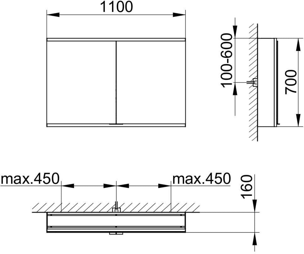 KEUCO Royal Modular 2.0 Spiegelschrank 600 mm, unbeleuchtet, Wandvorbau, silber-eloxiert