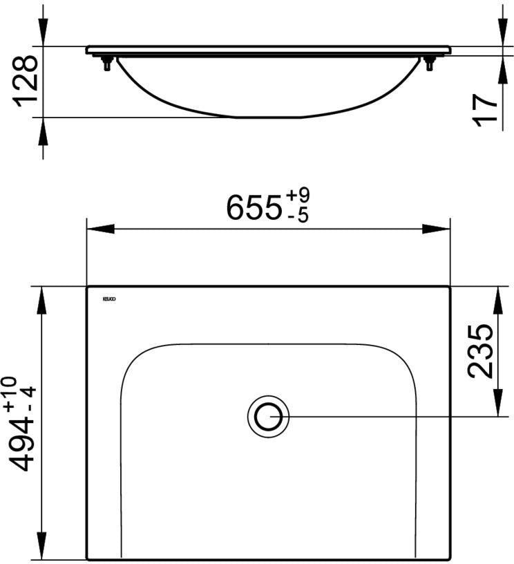 KEUCO X-Line Keramik-Waschtisch 655 mm weiß ohne Hahnlochbohrung mit CleanPlus