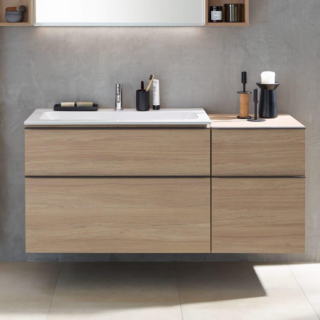 Geberit iCon Waschtischunterschrank 74 cm, 2 Schubladen, weiß hochglanz – wandhängend, mit Selbsteinzug