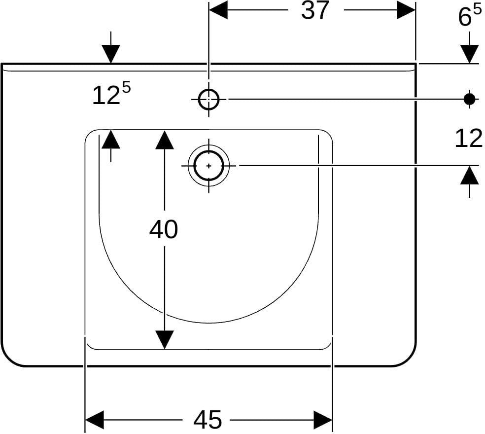 Geberit Renova Comfort WT eckig, barrierefrei 75x55cm, mit Hahnloch und Überlauf, weiß