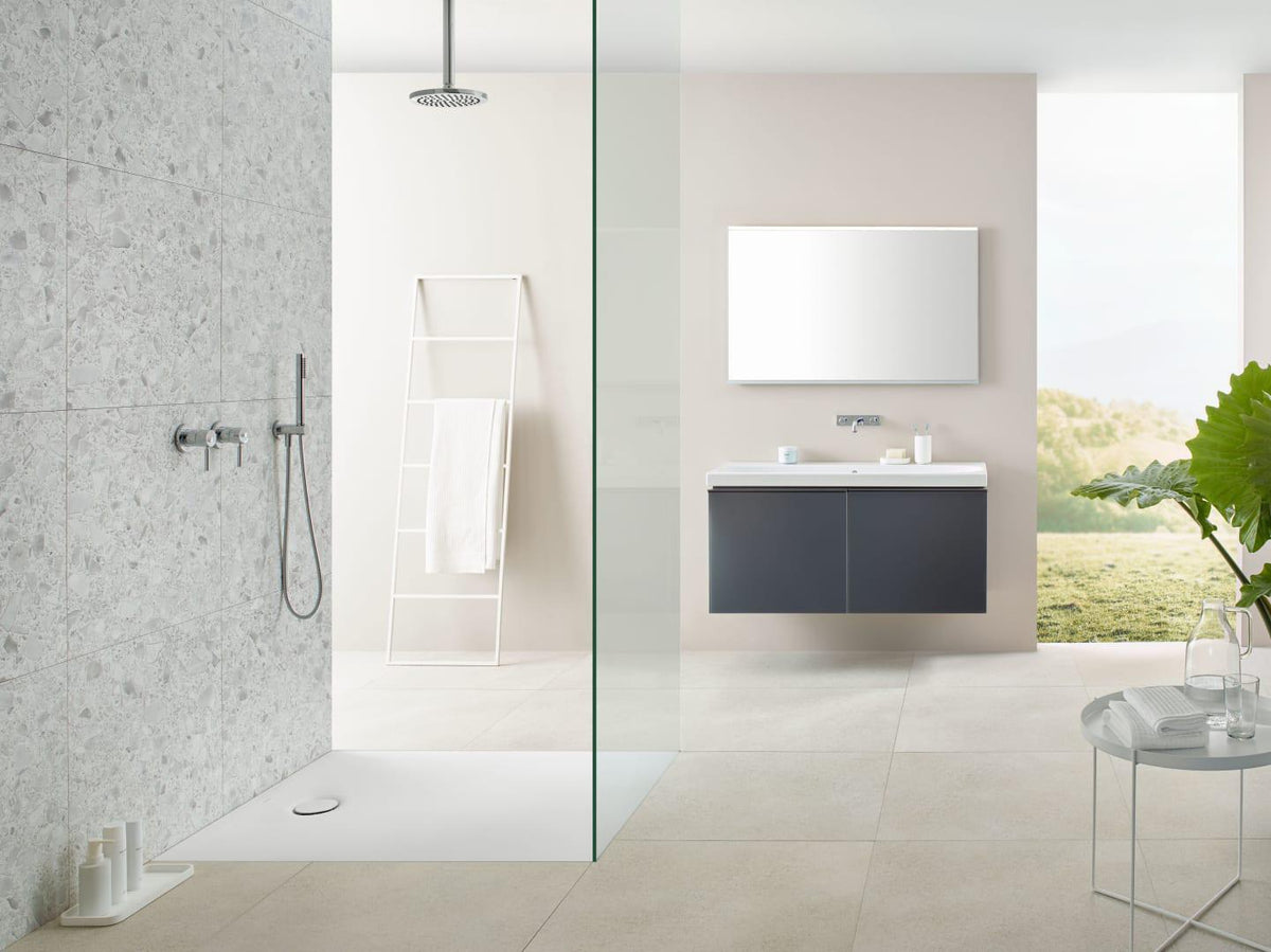 Geberit Acanto Doppelwaschtisch 120x48 cm, ohne Hahnloch, mit Überlauf, weiß – wandmontiert & unterbaufähig