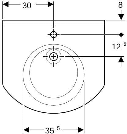 Geberit Publica Waschtisch 60x55 cm, rund, barrierefrei, weiß – Varicor, Hahnloch mittig, ohne Überlauf