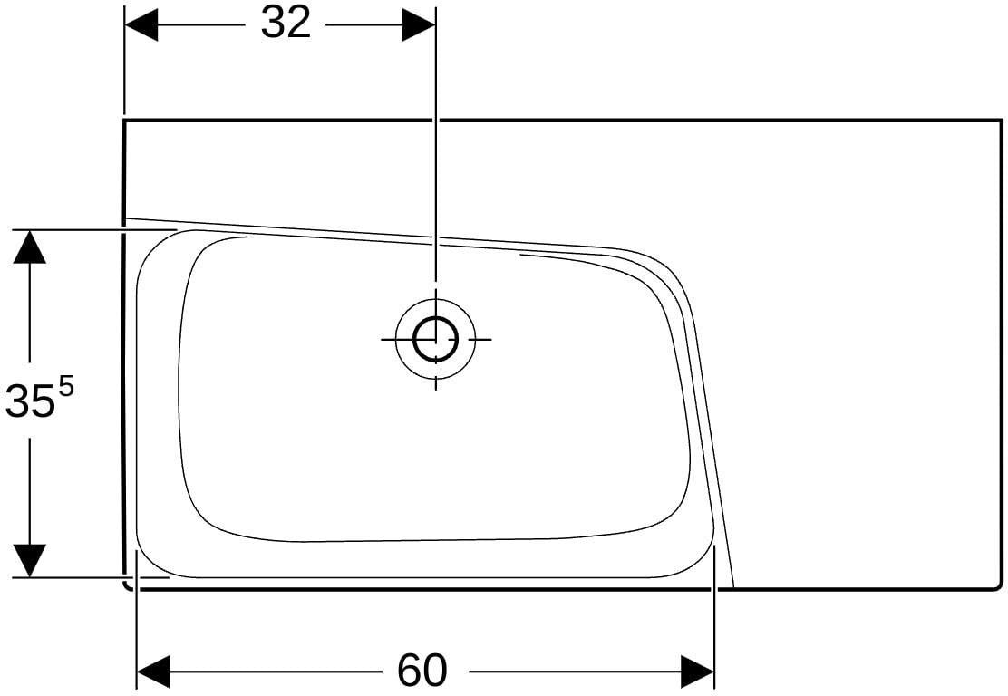 Geberit Xeno2 Waschtisch 90x48 cm mit Ablagefläche rechts, ohne Hahnloch, KeraTect weiß