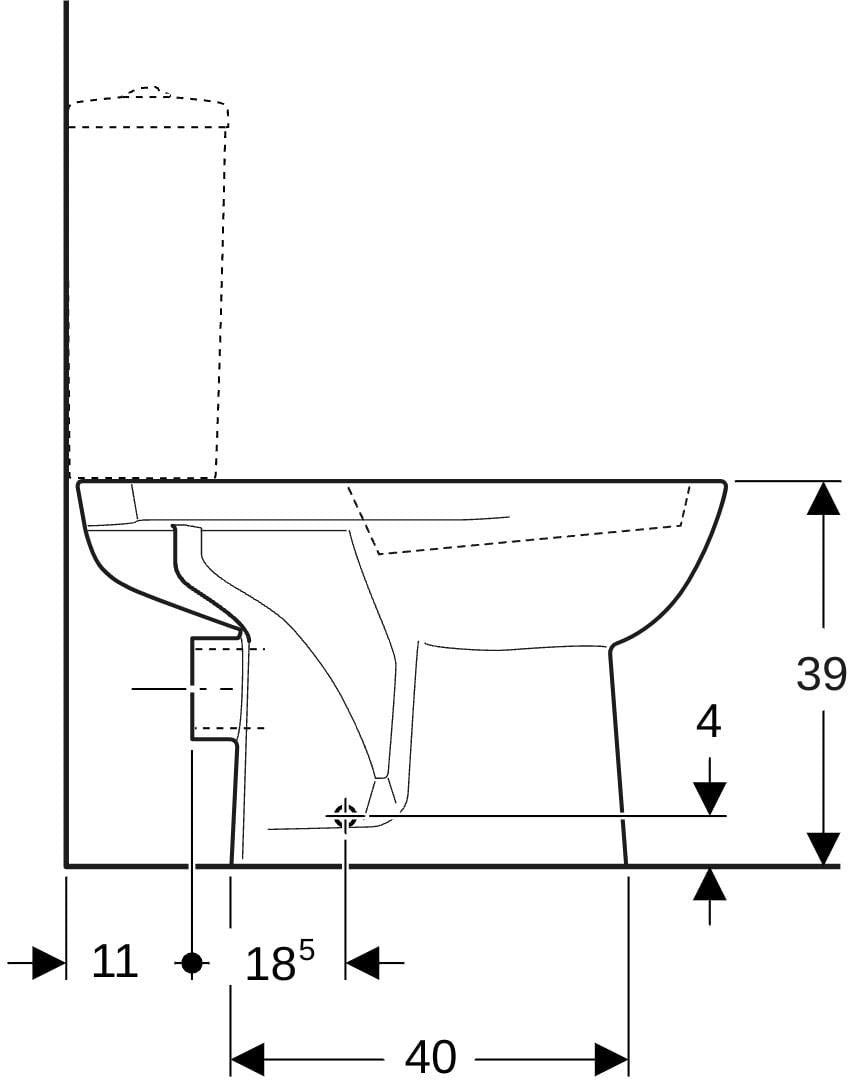 GEBERIT Renova Stand-WC für Aufsatz-Spülkasten, Tiefspüler, Abgang horizontal, weiß