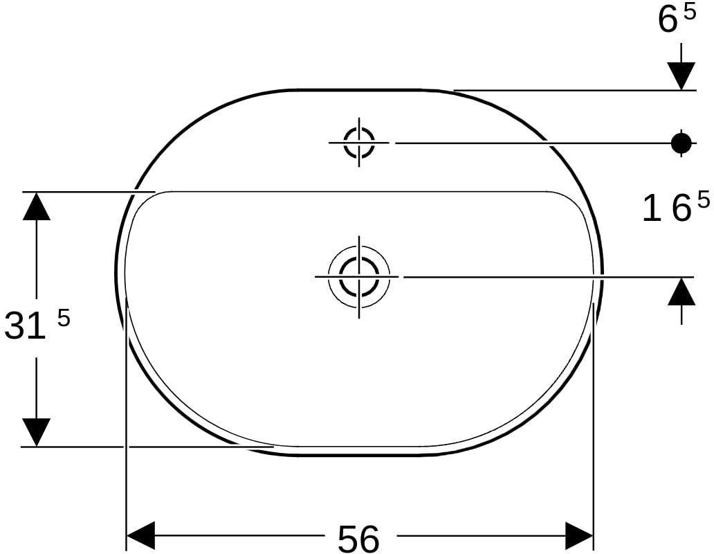 Geberit VariForm Einbauwaschtisch elliptisch 60x45 cm mit Hahnlochbank, ohne Überlauf, weiß KeraTect