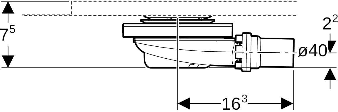 GEBERIT Duschwannenablauf für Setaplano – Sperrwasserhöhe 50 mm, DN 50, mit Siphon