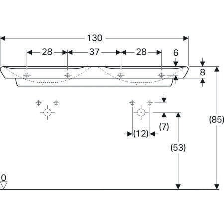 Geberit Doppelwaschtisch MYDAY 1300x480mm ohne Überlauf mit Hahnloch weiß KeraTect
