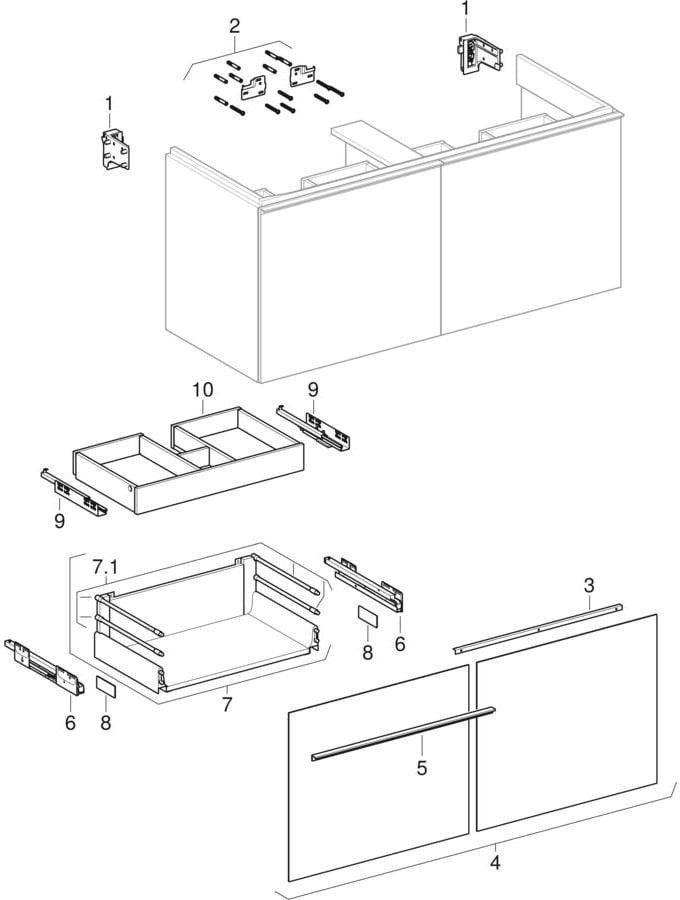 Geberit Acanto Unterschrank für Doppelwaschtisch – 2 Schubladen, 119 cm, Weiß Hochglanz