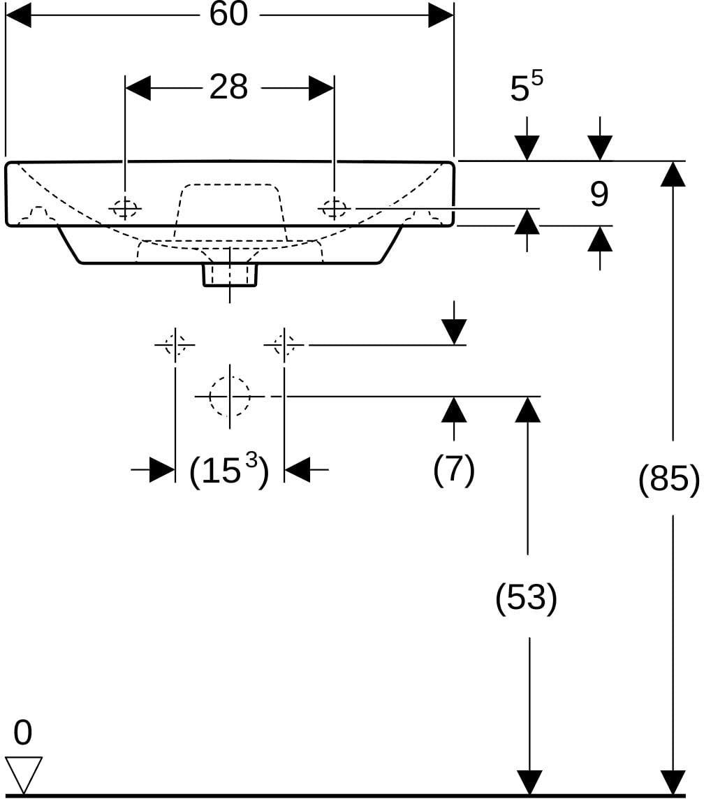 Geberit Smyle Waschtisch eckig 90x48 cm mit Hahnloch und Überlauf in Weiß