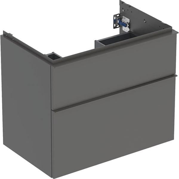 Geberit iCon Waschtischunterschrank 74 cm, 2 Schubladen, weiß hochglanz – wandhängend, mit Selbsteinzug