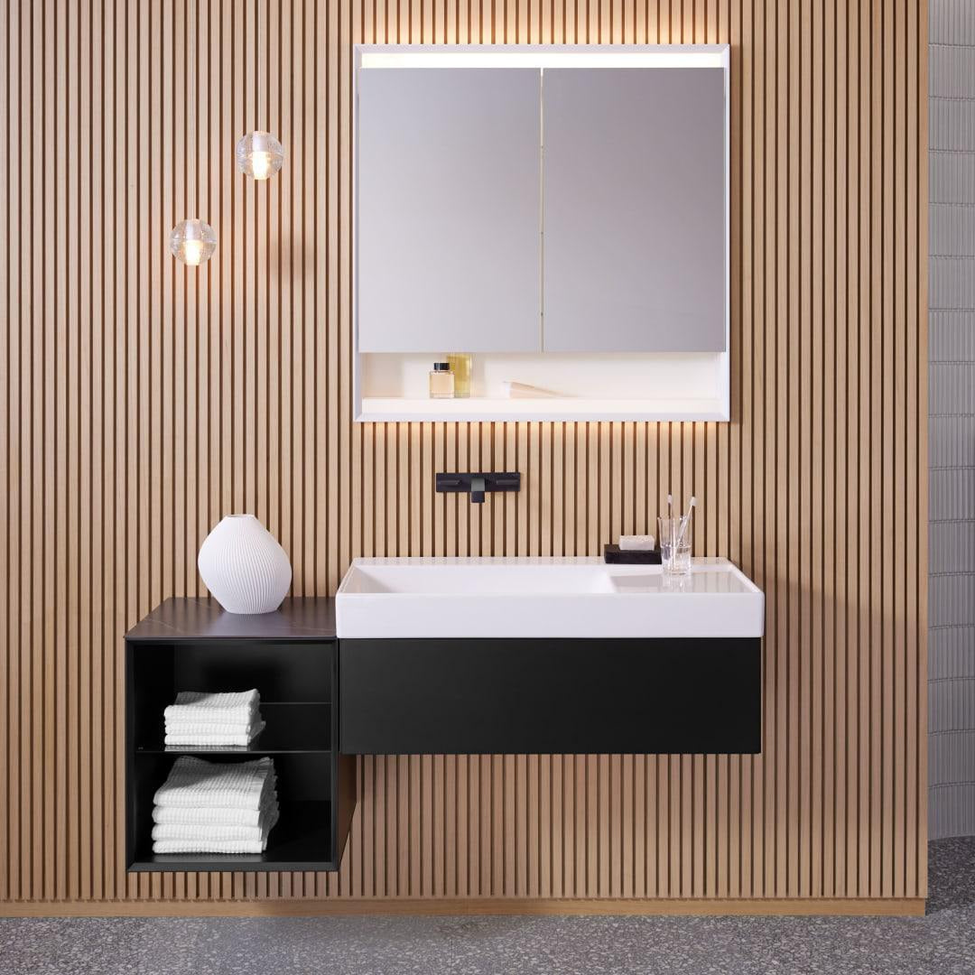 Geberit ONE Waschtisch 90x48 cm CleanDrain, Ablage rechts, ohne Hahnloch, KeraTect weiß