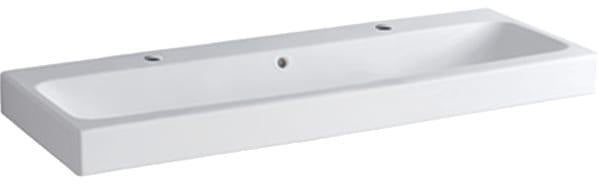 Geberit iCon Doppelwaschtisch 120 cm weiß, 2 Hahnlöcher, mit Überlauf, wandmontiert