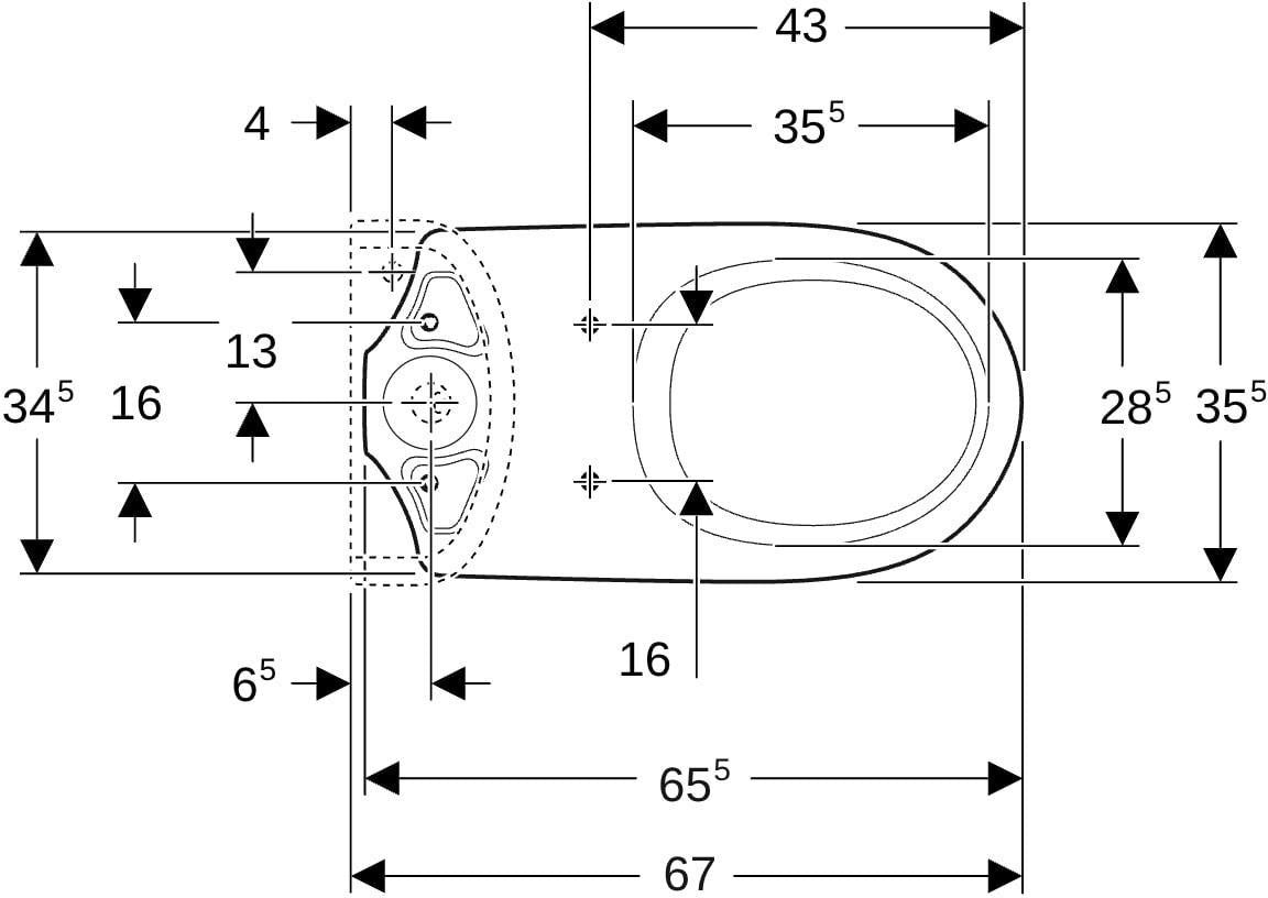 GEBERIT Renova Stand-WC für Aufsatz-Spülkasten, Tiefspüler, Abgang horizontal, weiß