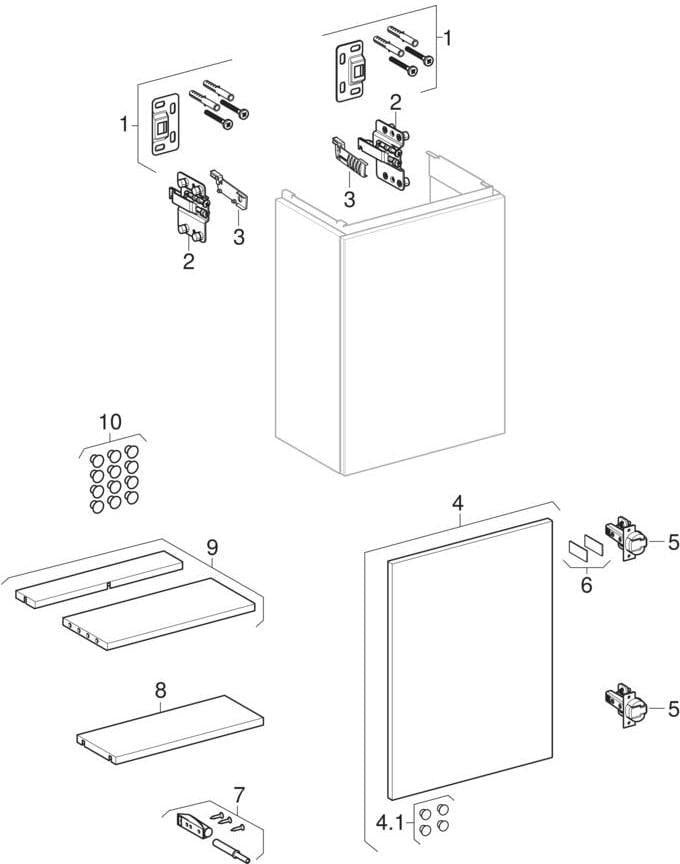 Geberit Acanto Unterschrank für Handwaschbecken, 1 Tür, weiß hochglänzend, Push-to-open