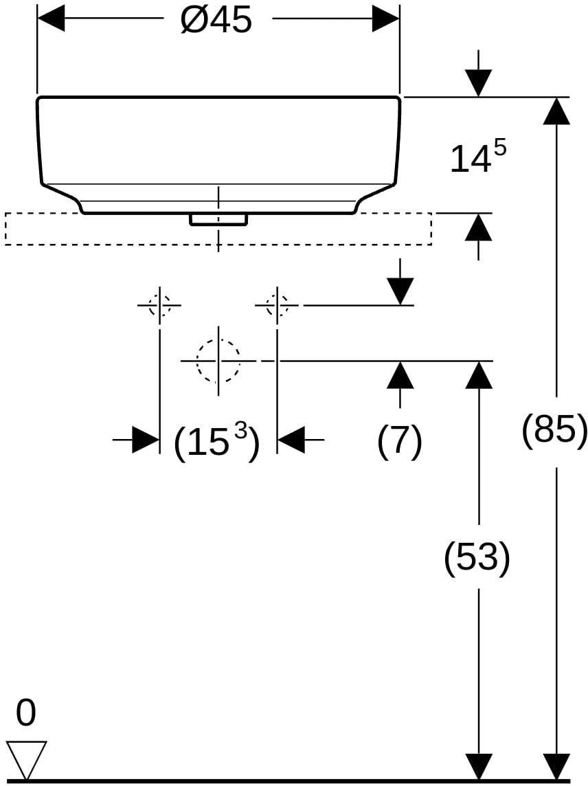 Geberit VariForm Aufsatzwaschtisch rund 45 cm mit Hahnlochbank, weiß KeraTect