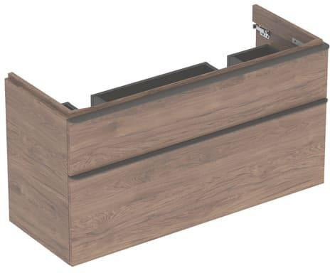 Geberit Smyle Unterschrank für Doppelwaschtisch, 2 Schubladen, Nussbaum Hickory, 118,4 cm