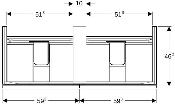 Geberit Acanto Unterschrank für Doppelwaschtisch – 2 Schubladen, 119 cm, Weiß Hochglanz